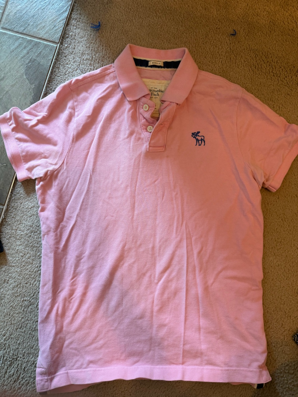 Abercrombie & Fitch Light Pink Polo with Navy Logo - Kids